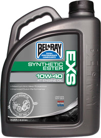 Bel-Ray Exs Full Syn Ester Oil 10W40 container, 4-liter bottle of synthetic engine oil from Bel-Ray for automotive use
