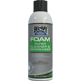 Bel-Ray Foam Filter Cleaner and Degreaser in 400ml container, ideal for motorcycle or vehicle air filters, 12-pack case.