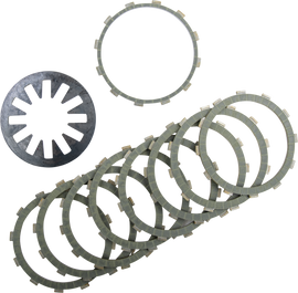 HARDDRIVE Aramid clutch friction set with HD diaphragm spring, showing detailed clutch components and spring in a close-up image.