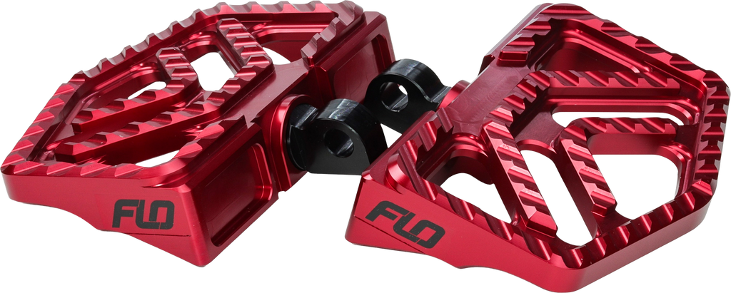 FLO MOTO Savage Miniboards red foot controls for motorcycles, featuring sleek red design and durable construction.