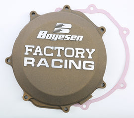 Boyesen Factory Racing Clutch Cover in magnesium, designed for off-road motorcycles, featuring durable construction and precise fit.
