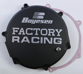 Boyesen Factory Racing Clutch Cover in black for street motorcycles, model 59-7212AB, with a sleek, durable design.