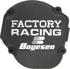 Boyesen Factory Racing Ignition Cover in black, designed for motorcycle ignition system protection and performance.