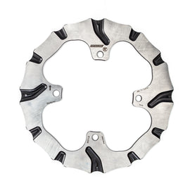 Rear Batfly brake rotor for Kawasaki, model 32-5244, by Braking, shown mounted on the motorcycle wheel.