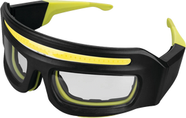 Performance Tool Li-ion lighted safety glasses with 250 lumens, featuring clear lenses and adjustable head strap for hands-free illumination.