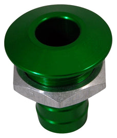 Green billet thru hull water fitting for bilge pump outlet, made by BLOWSION, with a sturdy body design for marine use