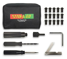 Load image into Gallery viewer, STOP &amp; GO Pocket Tire Plugger Kit with tools for quick tire repair, including plug inserter and sealing plugs.