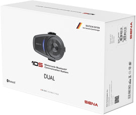 SENA 10s headset and intercom dual pack for motorcycle communication, featuring wireless Bluetooth audio system.
