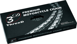 EK Chain MXR 3D 520 120L motorcycle chain with silver links and robust design, showcasing the durable metal links and branding.