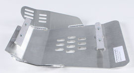 DEVOL skid plate guard for bikes, made of durable material, shown attached to the underside for protection.