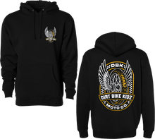 Load image into Gallery viewer, Black DBK Guardian Hoodie in medium size, featuring a comfortable fit and stylish design, shown on a plain background.
