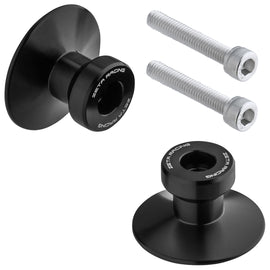 Black ZETA Swingarm Spools M6 for motorcycle body, featuring durable metal construction and easy installation.