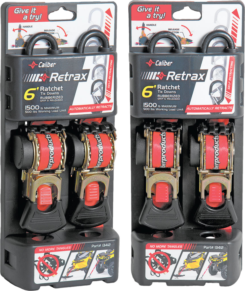 Caliber Retrax retractable strap for secure tie-downs, featuring durable design and adjustable length for versatile cargo securing.