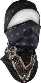 Black and orange Sportflex convertible balaclava headgear by ZAN, showing a versatile bandana style for outdoor activities.