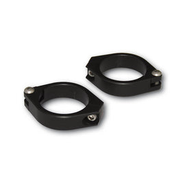 Pair of black CNC fork clamps for 42-43mm motorcycle forks, HIGHSIDER mounts and brackets shown in the image.