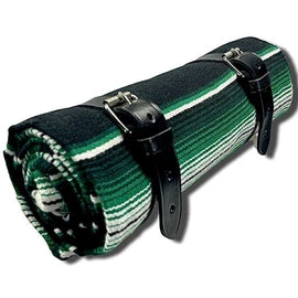 Black CMC Blanket Rolls seat cushions with integrated straps, designed for comfortable seating and support.