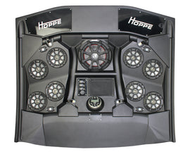 HOPPE Stereo Top 8 speakers with subwoofer installed in a Can-Am X3 ATV for enhanced audio performance.
