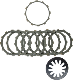 Hardrive Aramid Clutch Friction Set with HD Diaphragm Spring for motorcycle clutch, showing the friction plates and spring components.