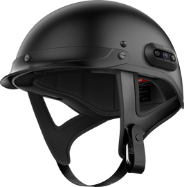 SENA Cavalry 2 half helmet in matte black with sleek design, featuring adjustable straps and ventilation for motorcycle riding.