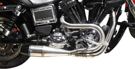 SAWICKI 2in1 Dyna Shorty brushed stainless steel exhaust, compact motorcycle exhaust system with sleek design.
