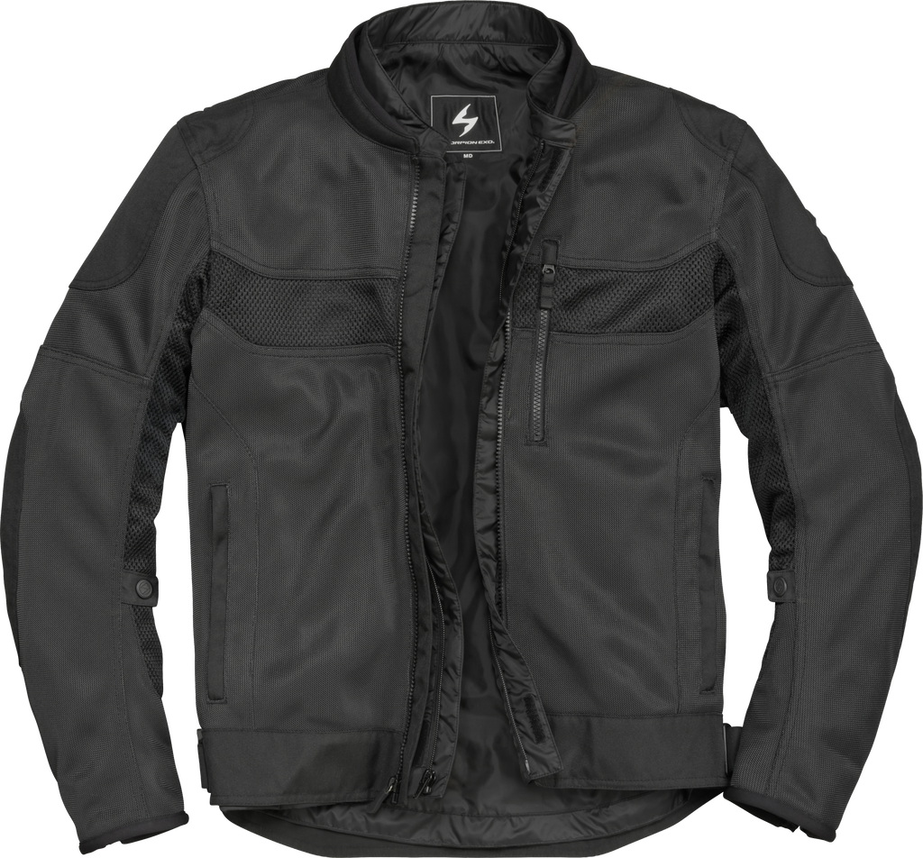 Black Scorpion EXO Vortex Air II jacket, men's medium, with lightweight, breathable motorcycle jacket design and vented airflow features.
