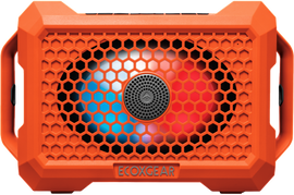 EcoXGear Defender Blaze orange waterproof speaker with rugged design and built-in Bluetooth for outdoor audio.