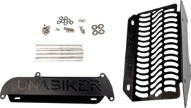 Black radiator guards for Yamaha YZ85 motorcycle, UNABIKER brand, showing protective metal braces with a sleek finish.