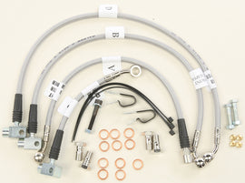 GALFER stainless steel brake cable kit for front and rear bikes, featuring durable, high-quality brake cables and fittings.