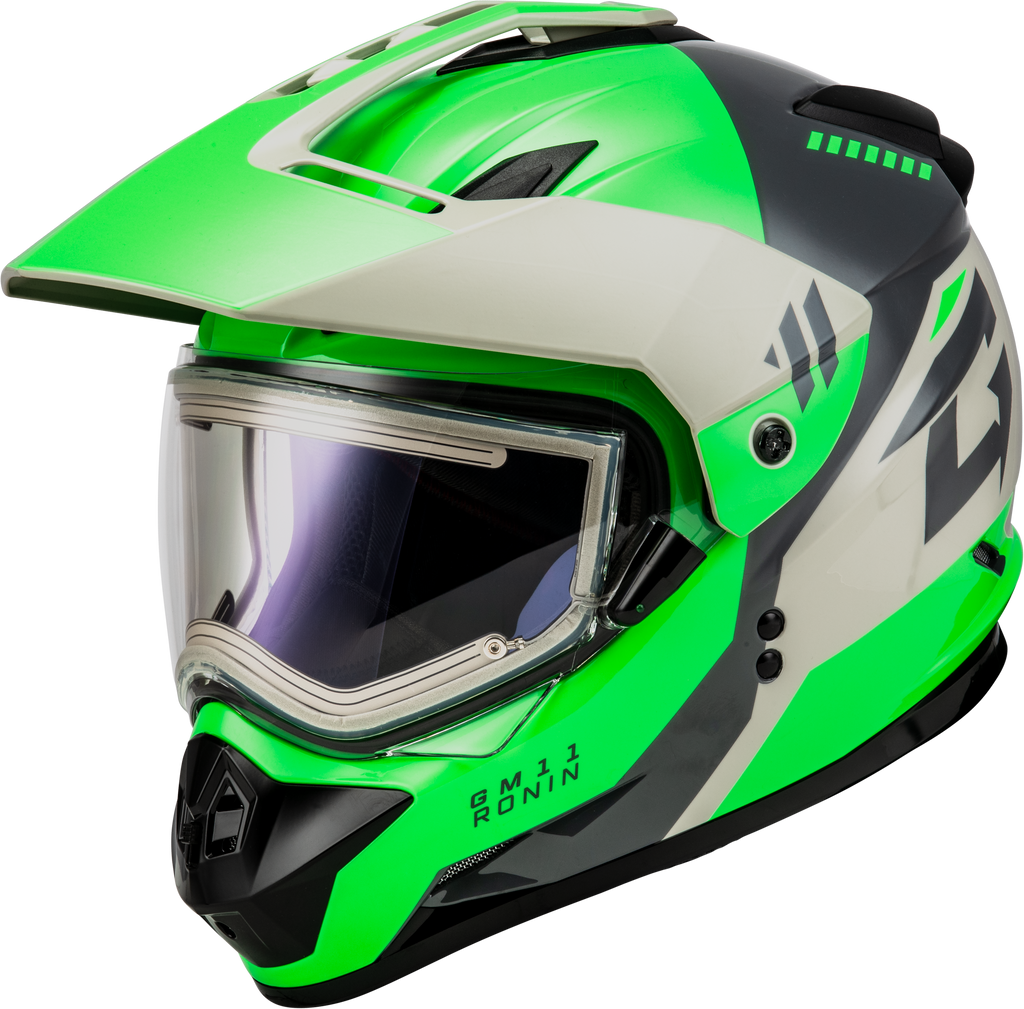 Gm 11s Ronin Snow Helmet W/ Elec Shield Green/Grey 3x