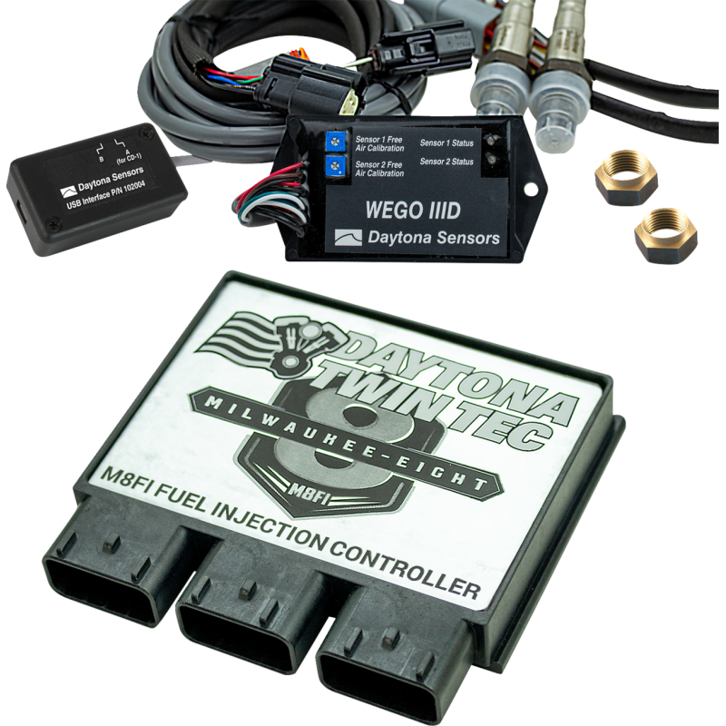 Daytona Twin Tec AutoTune EFI Tuner for Harley Davidson models, compact device with display screen and connection ports.