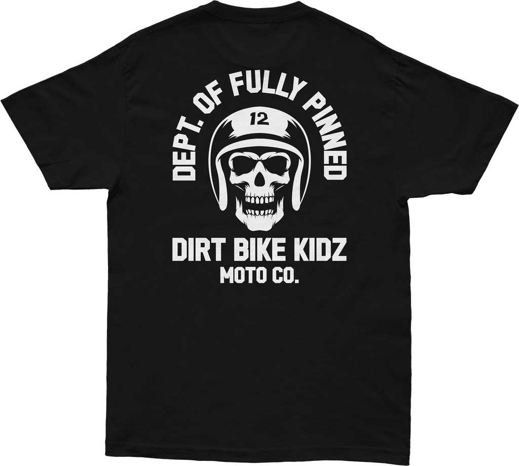 Black DBK Fully Pinned Tee shirt in large size, displayed flat with visible pinned design details