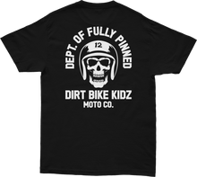 Load image into Gallery viewer, Black DBK Fully Pinned Tee shirt in large size, displayed flat with visible pinned design details