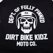 Load image into Gallery viewer, Black DBK Fully Pinned Tee shirt in large size, displayed flat with visible pinned design details.