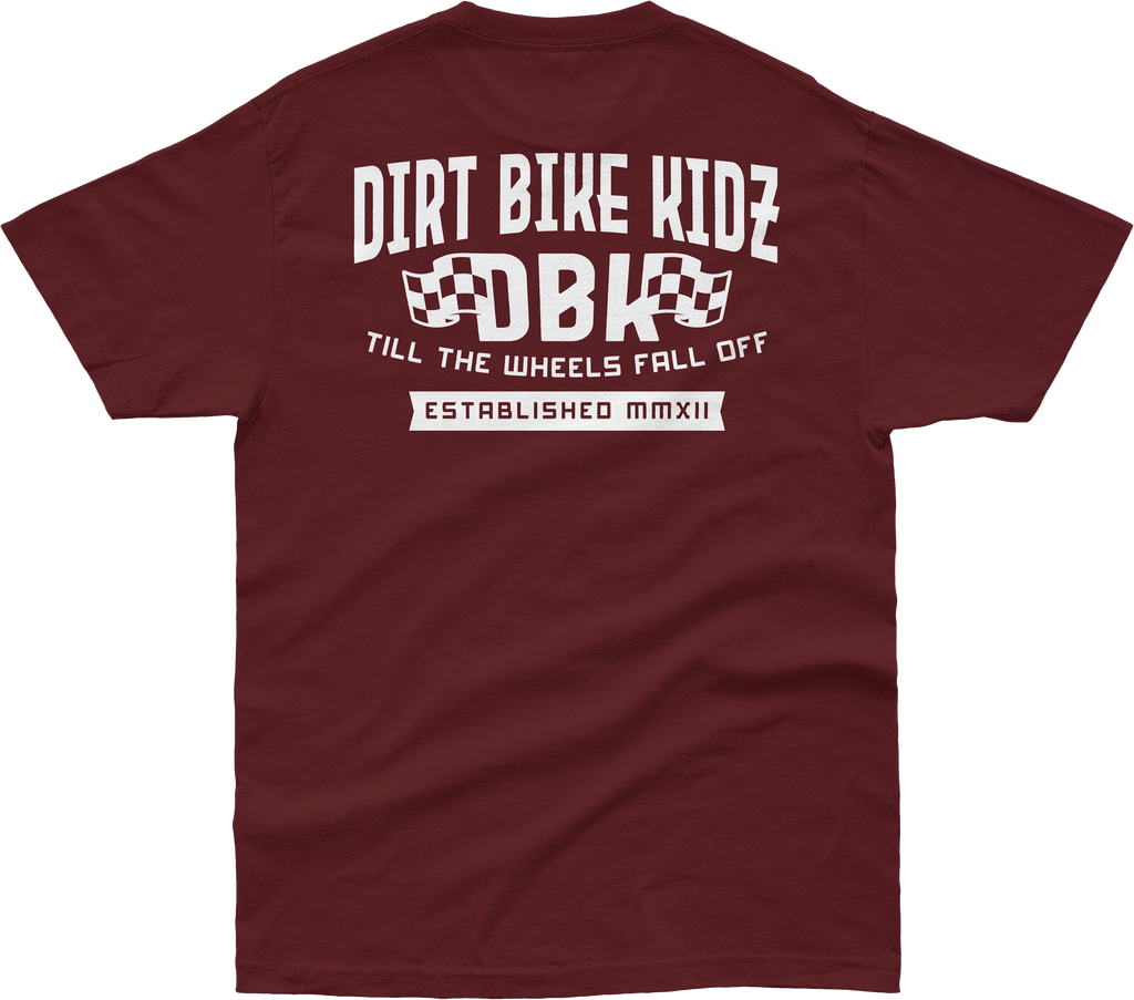 DBK Till The End Tee in burgundy, 2X size, showcasing the casual crew neck shirt with printed design on the front.