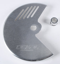DEVOL front disc guard for bikes, durable protective guard with ventilation, designed to shield bicycle brake discs.