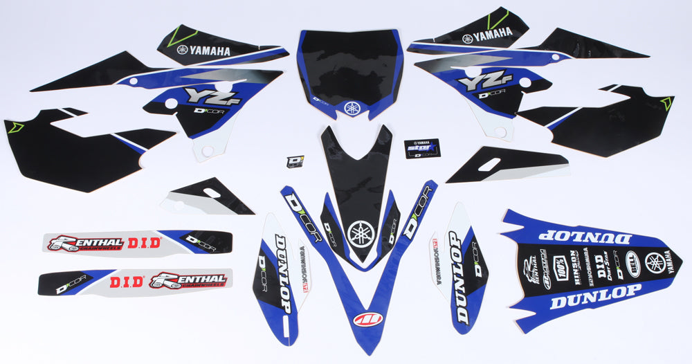 DCOR Yamaha Raceline graphics decal kit in black, featuring full motorcycle graphic set with bold design and brand logo.
