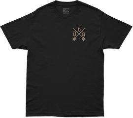Black DBK Camo Shovels T-shirt featuring a camo shovel graphic on a casual shirt design.