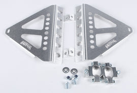 DEVOL Radiator Race Braces guards installed on a vehicle radiator for protection and stability.