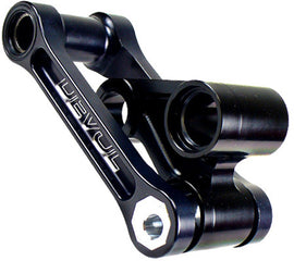 DEVOL suspension lowering link, automotive part, shown in black with metal components, designed for vehicle suspension modification.