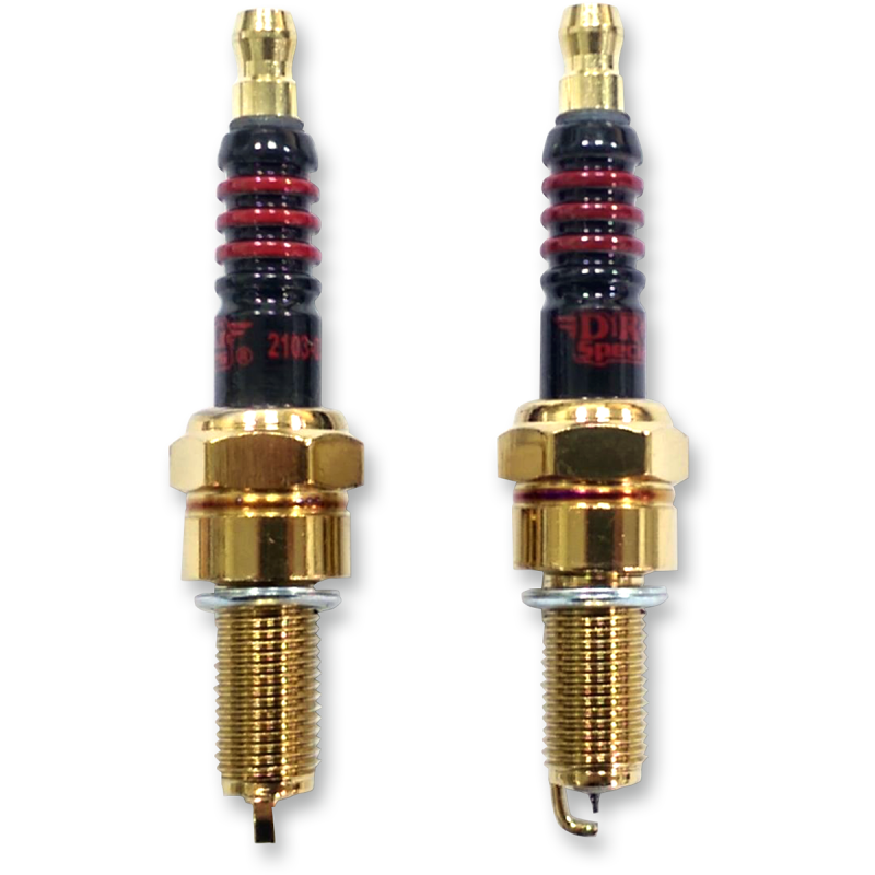Drag Specialties Iridium Performance Spark Plugs for Harley Davidson models, electrical component with metal tips and branding.