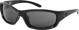 DRAGON Chrome 2 sunglasses with jet frame and grey H2O lenses, showcasing sleek design and polarized lens detail.