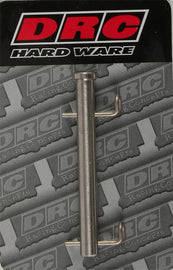 DRC stainless front brake pin, 56mm length, for motorcycle brake system, shown in black metal with mounting hole.