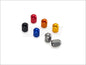 DRC aluminum valve caps in bright orange, 2-pack, for car tires, featuring durable metal construction and easy screw-on design.
