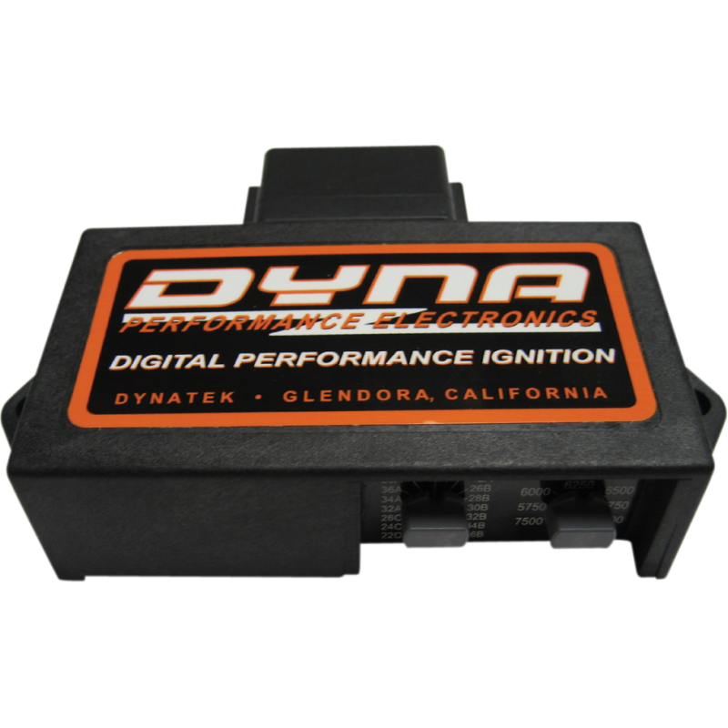 DYNATEK 2000TC digital ignition module for Harley models 2004-2006, electrical component with wiring and connectors.