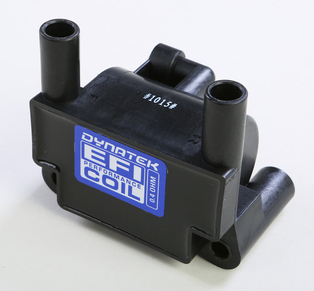 Dynatek ignition coil with 0.4 ohm resistance for dual plugs, designed for EFI bikes from 2007 to 2013.