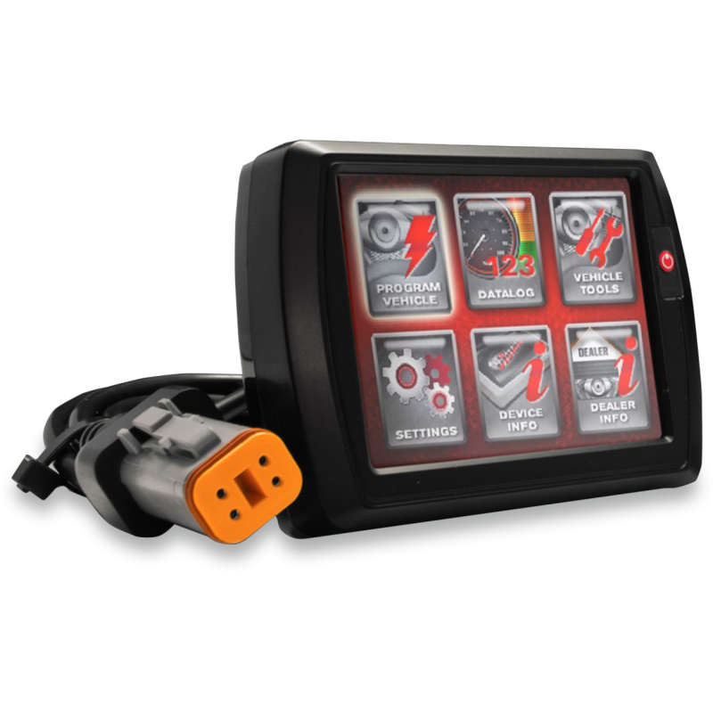 Dynojet Power Vision EFI Tuner module installed on Harley Davidson M8 models, used for engine tuning and performance upgrade.
