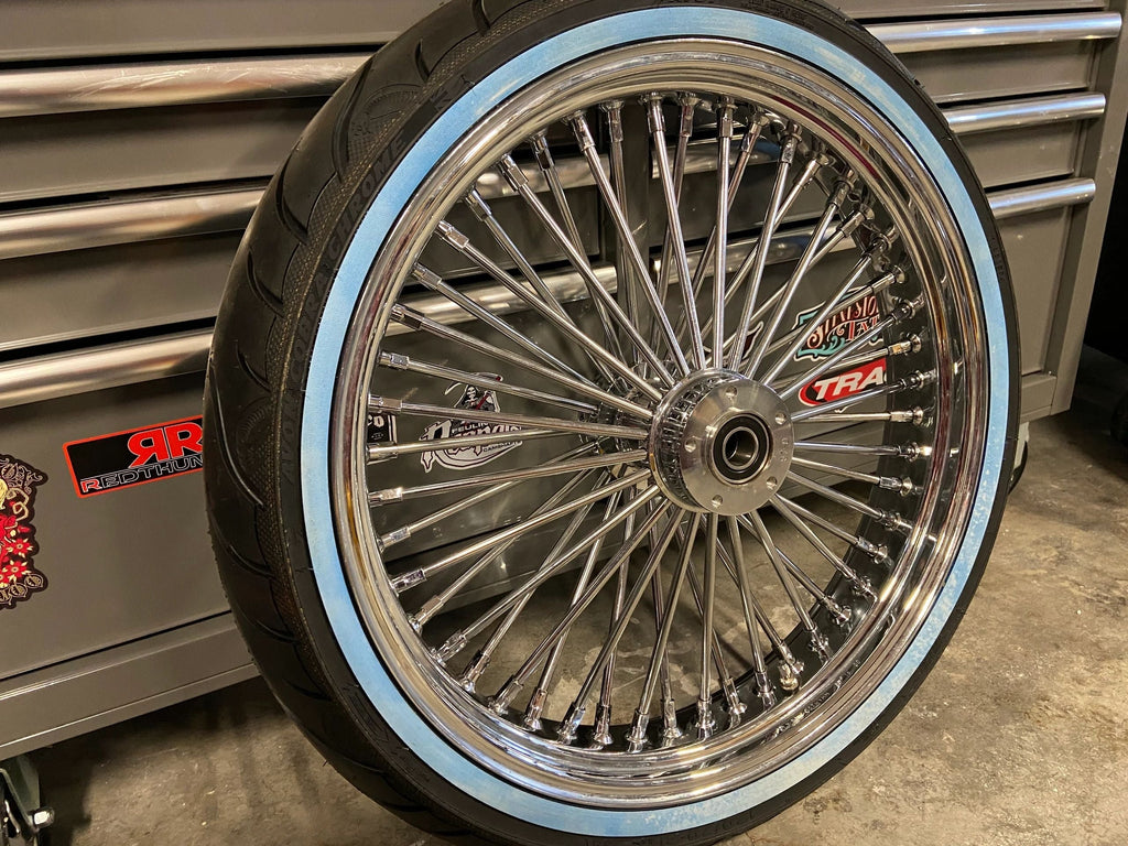 BIG SPOKE FRONT WHEEL/TIRE PACKAGE CHROME 21X3.5" C/W  WWW TIRE 00-08 - The Speed Shop Canada