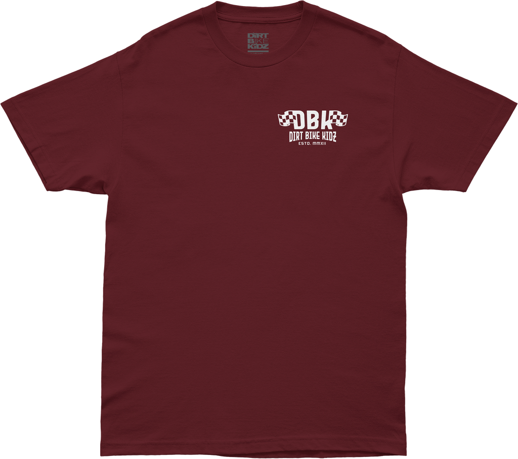 Burgundy DBK "Till The End" graphic t-shirt for men, showcasing the front design and casual fit.