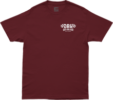 Load image into Gallery viewer, Burgundy DBK "Till The End" graphic t-shirt for men, showcasing the front design and casual fit.