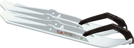 C&A Pro Xpt Skis in white with carbide runners, showcasing the sleek design and binding area for alpine skiing.